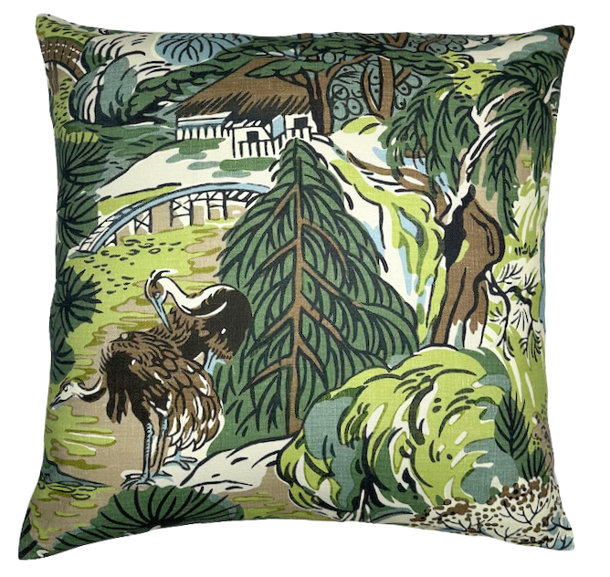 Pagoda Pillow Cover in Green + Brown, Thibaut Pillows