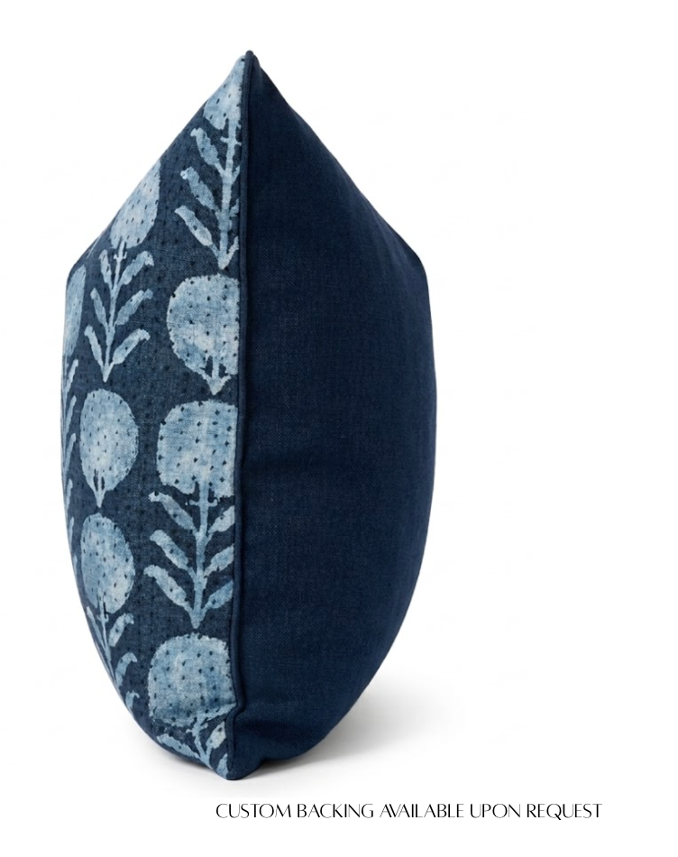 Zinnia Pillow Cover in Indigo Blue, McLaurin + Piercy Textiles