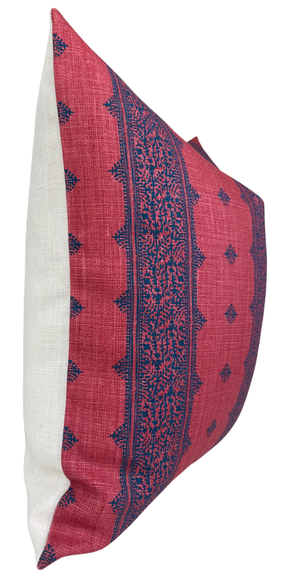 Fez Pillow Cover in Raspberry and Indigo, Peter Dunham Textiles