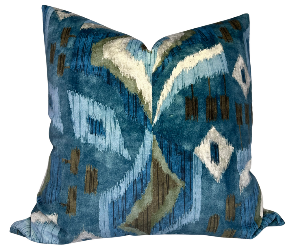 Artesian Velvet Pillow Cover in Mineral Blue, Thibaut Pillows