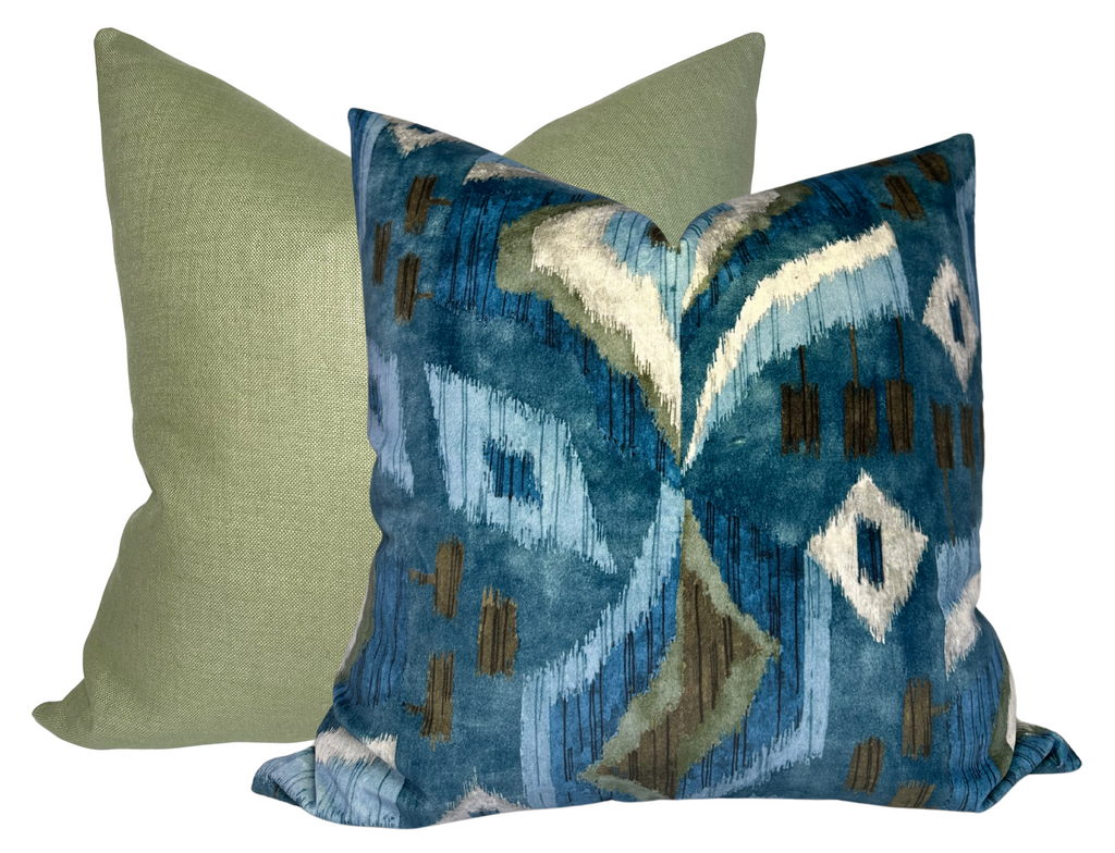 Artesian Velvet Pillow Cover in Mineral Blue, Thibaut Pillows