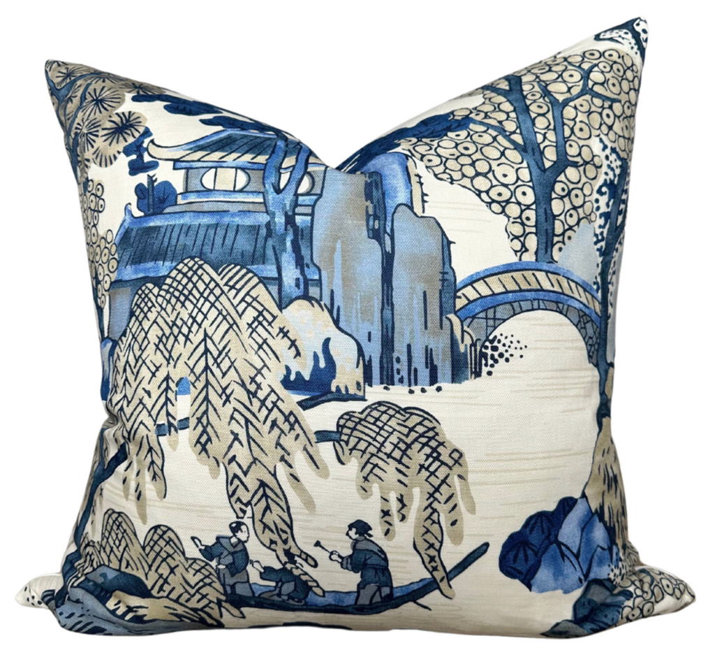 Asian Scenic Pillow Cover in Navy, Thibaut Pillows
