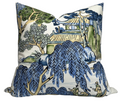 Asian Scenic Pillow Cover in Blue and Green, Thibaut Pillows