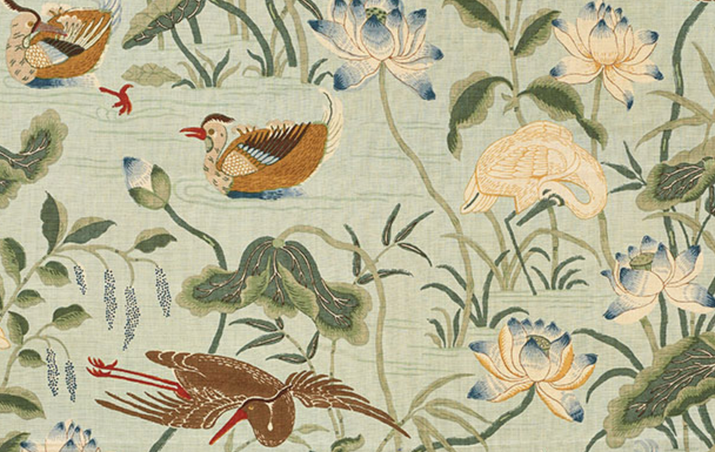 Lotus Garden Pillow Cover in Aqua, Schumacher Textiles