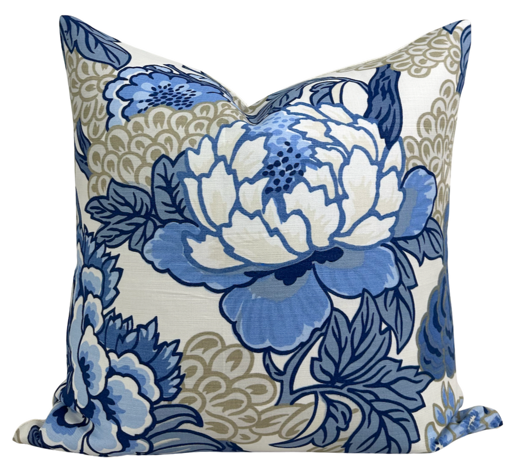 Honshu Pillow Cover in Blue and Beige, Thibaut Pillows