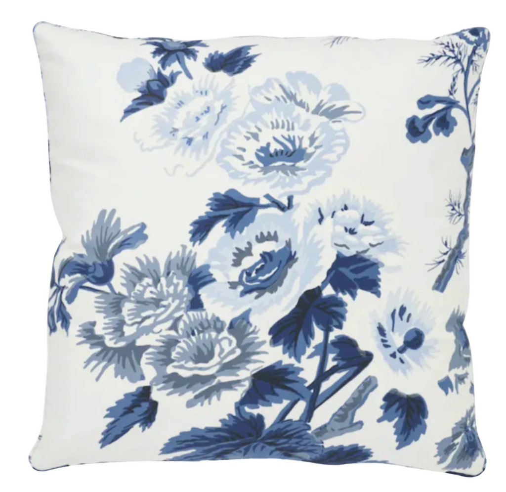 Pyne Hollyhock Pillow Cover in Indigo Blue, Schumacher Textiles