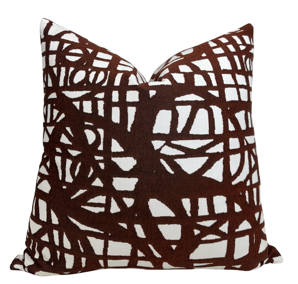 Ecriture Pillow Cover in Rust, Indoor Outdoor Pillow, Holly Hunt Textiles