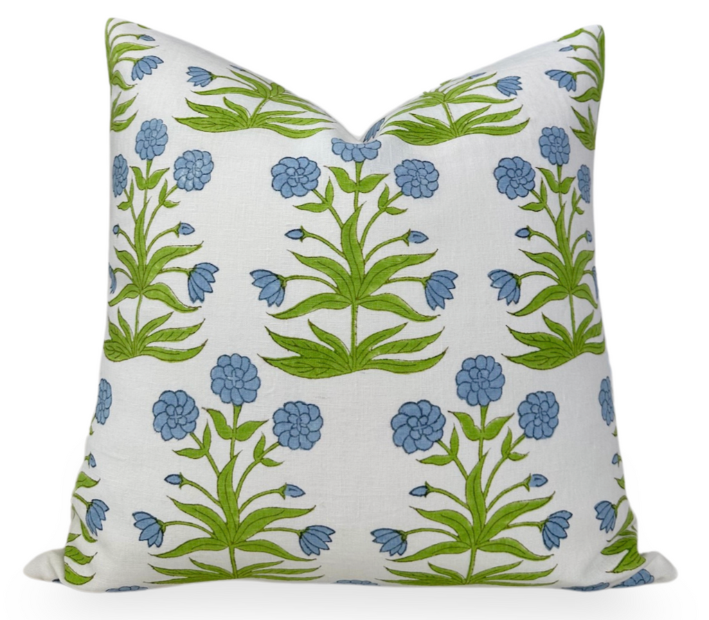 Mughal Pillow Cover in Sky Blue and Pistachio, Schumacher Textiles