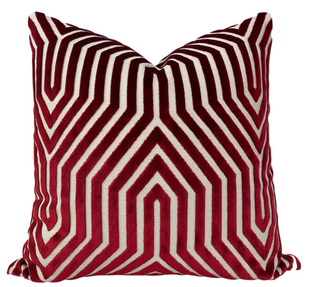 Vanderbilt Velvet Pillow Cover in Garnet Red, Schumacher Textiles