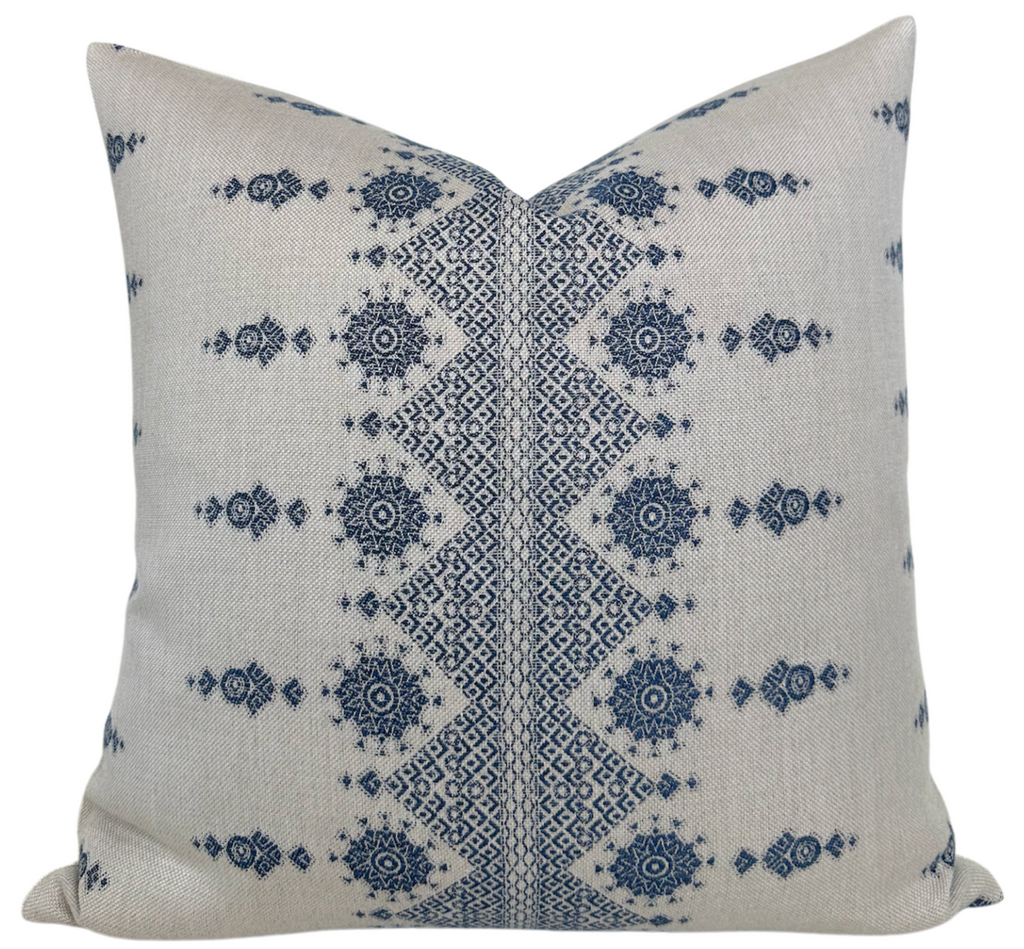 Carmania Pillow Cover in Indigo on Natural, Indoor Outdoor Pillows, Peter Dunham Textiles