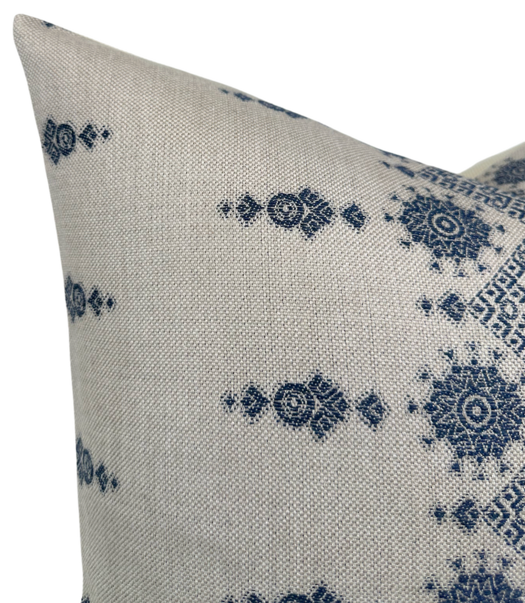 Carmania Pillow Cover in Indigo on Natural, Indoor Outdoor Pillows, Peter Dunham Textiles