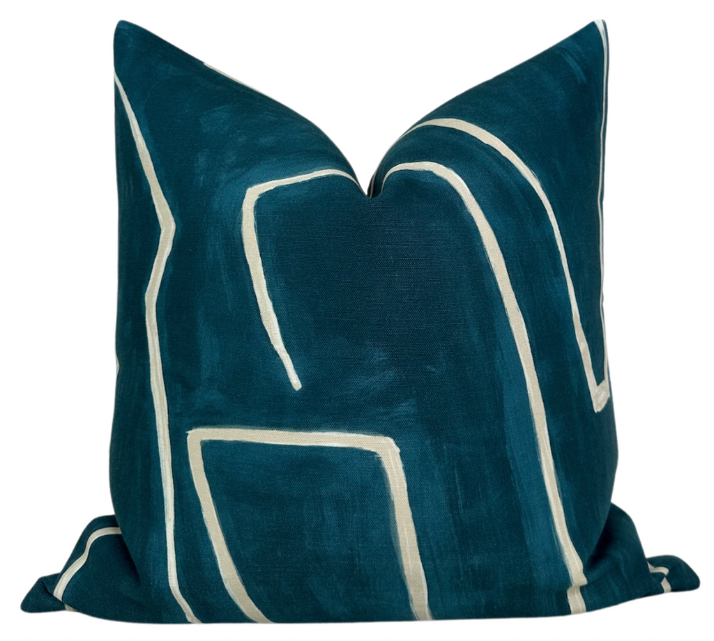 Graffito Pillow Cover in Teal Pearl, Kelly Wearstler Textiles