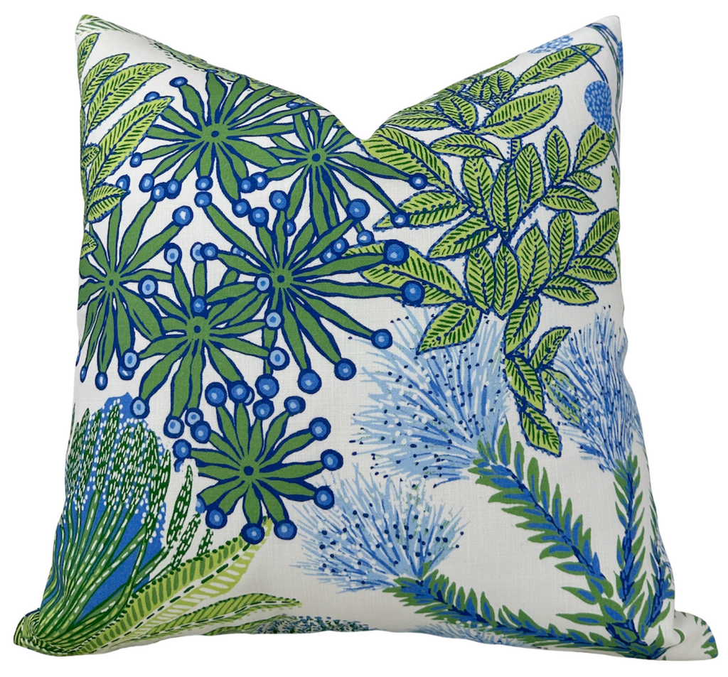 Protea Performance Pillow Cover in Blue + Green, Thibaut Pillows
