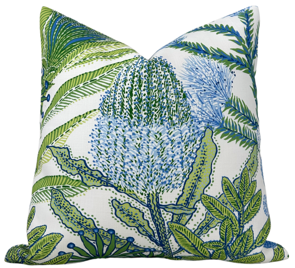 Protea Performance Pillow Cover in Blue + Green, Thibaut Pillows