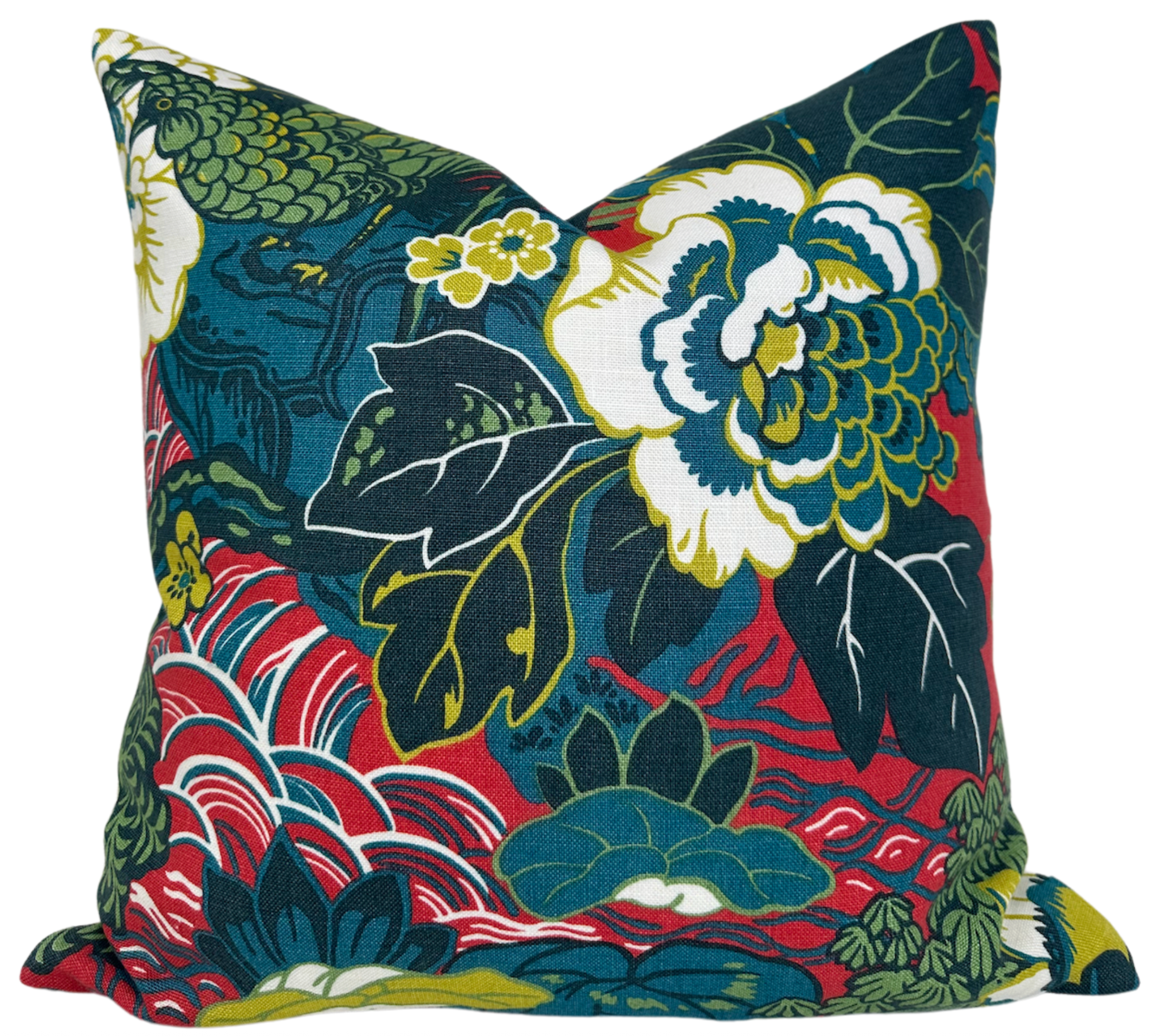 Shanghai Peacock Pillow Cover in Cerise, Schumacher Textiles