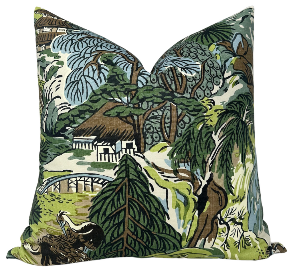 Pagoda Pillow Cover in Green + Brown, Thibaut Pillows