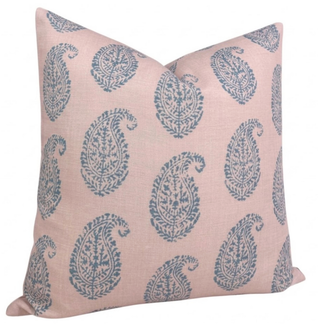 Kashmir Paisley Pillow Cover in Pink + Blue, Peter Dunham Textiles