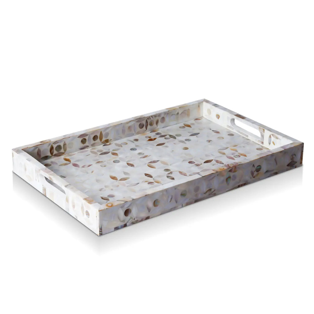 Decorative Tray Discovery Jewel Grande Pattern Mother of Pearl, White, 11" x 17" & 12" x 12"