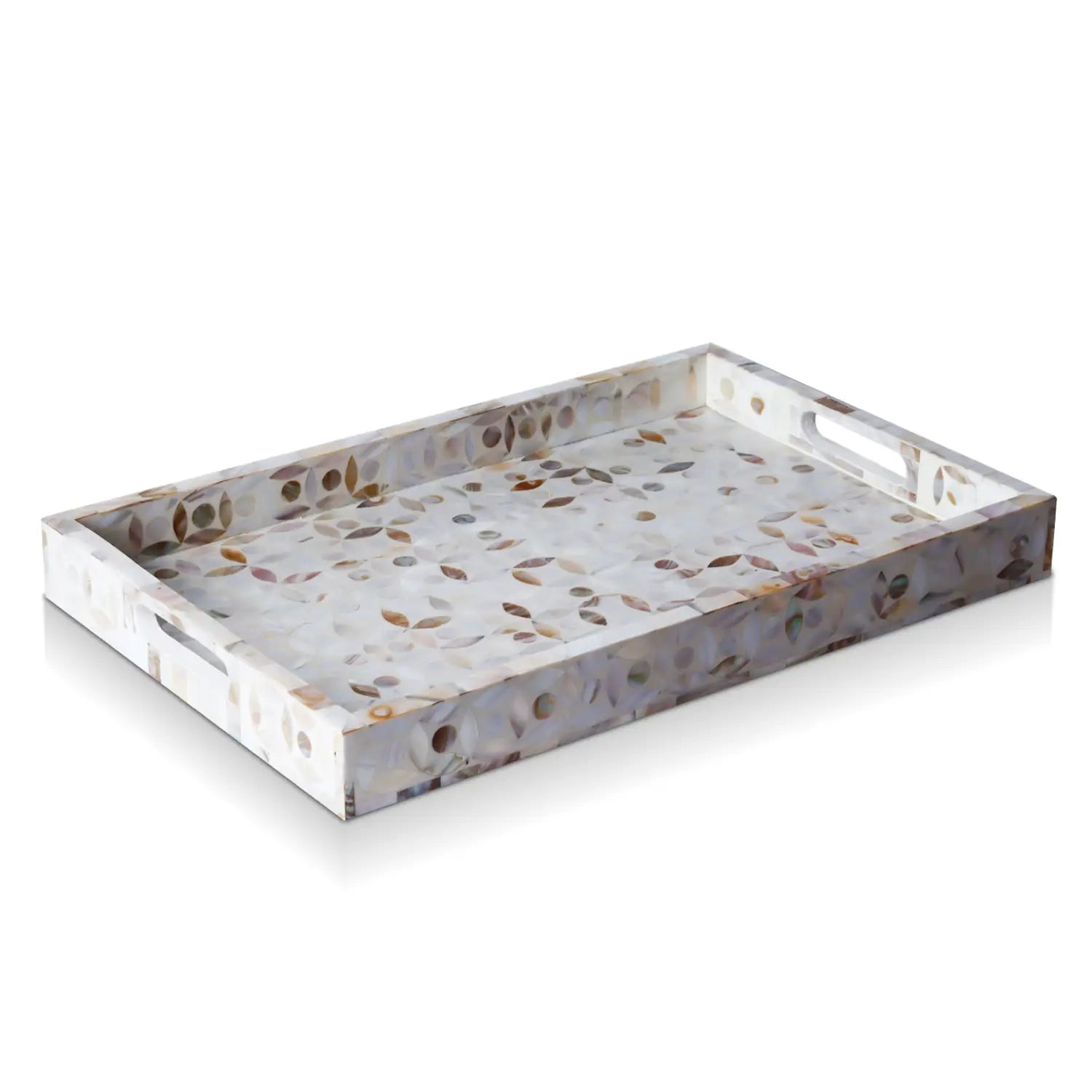 Decorative Tray Discovery Jewel Grande Pattern Mother of Pearl, White, 11" x 17" & 12" x 12"