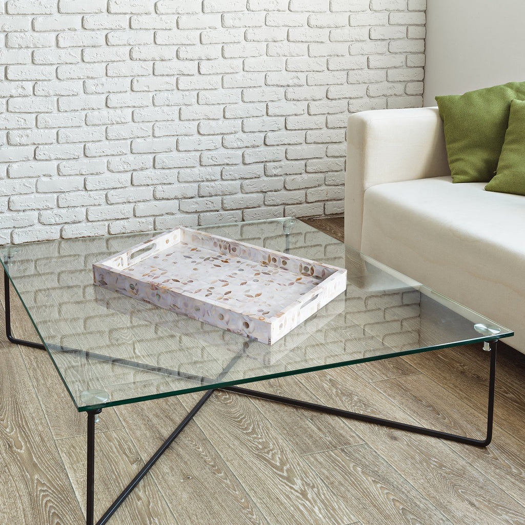 Decorative Tray Discovery Jewel Grande Pattern Mother of Pearl, White, 11" x 17" & 12" x 12"