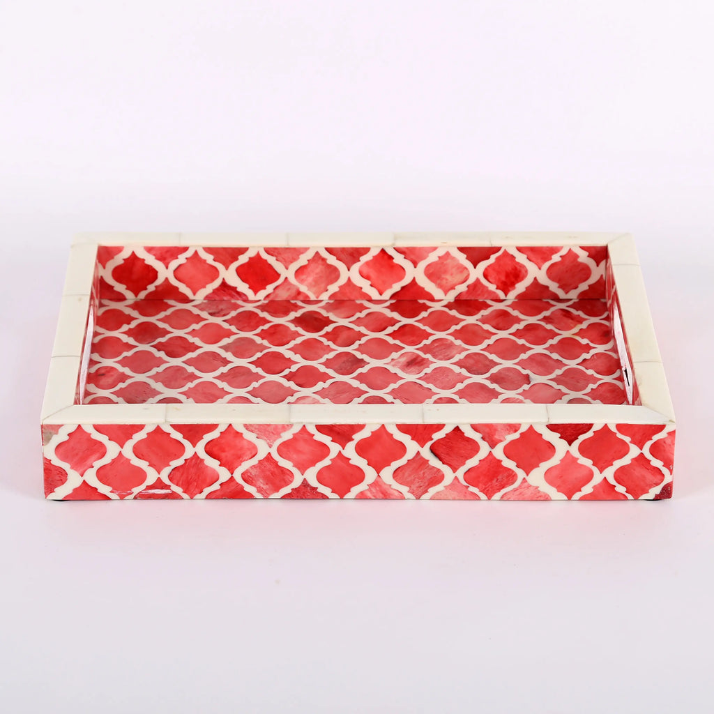 Decorative Moroccan Pattern Tray – Red & White, Available in 3 Sizes