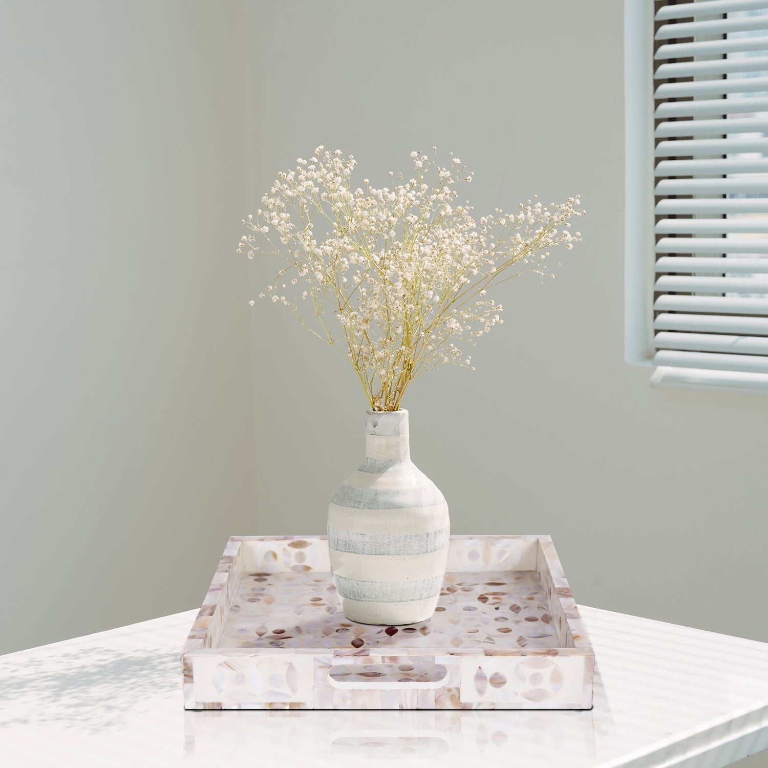 Decorative Tray Discovery Jewel Grande Pattern Mother of Pearl, White, 11" x 17" & 12" x 12"