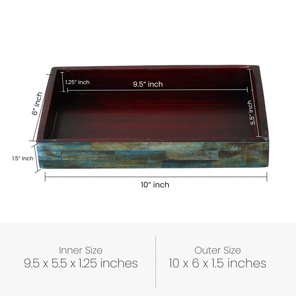 10x6 Verdigris Bone Inlay Tray for Vanity Bathroom Organizer