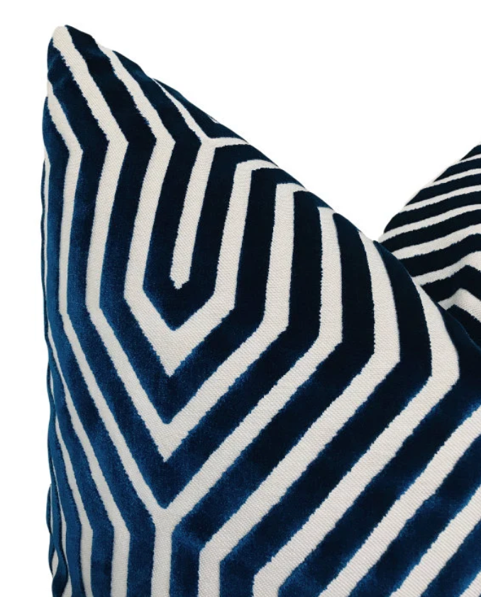 Vanderbilt Velvet Pillow Cover in Navy Blue, Schumacher Textiles