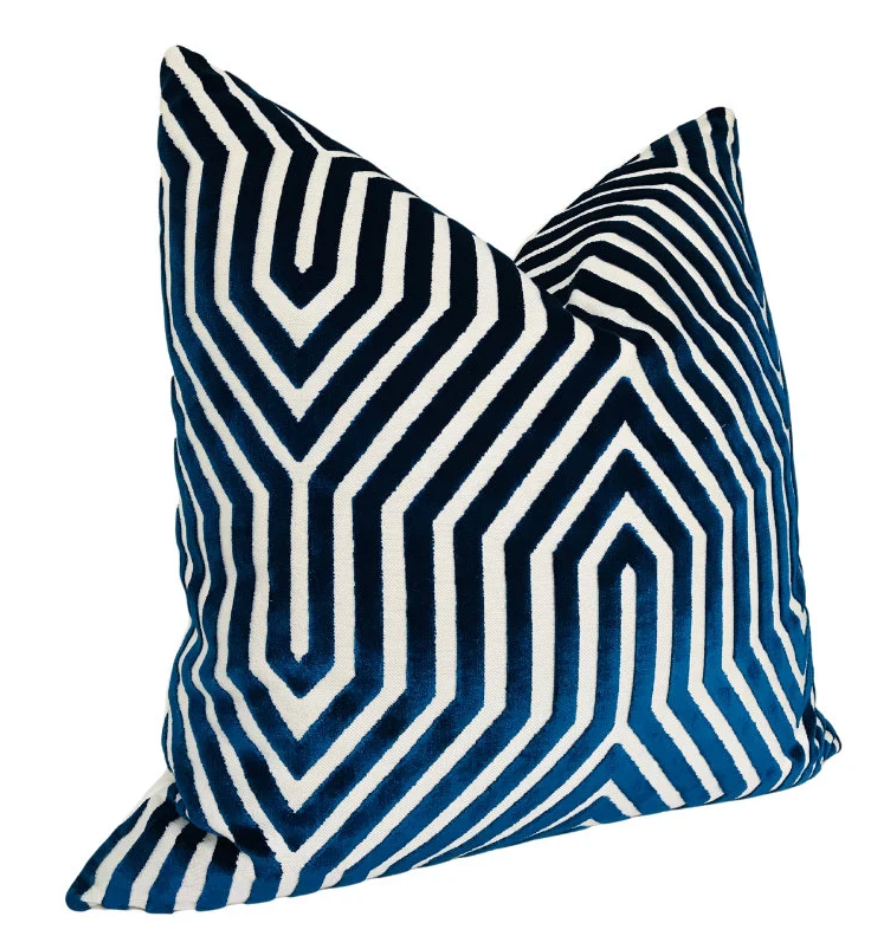 Vanderbilt Velvet Pillow Cover in Navy Blue, Schumacher Textiles