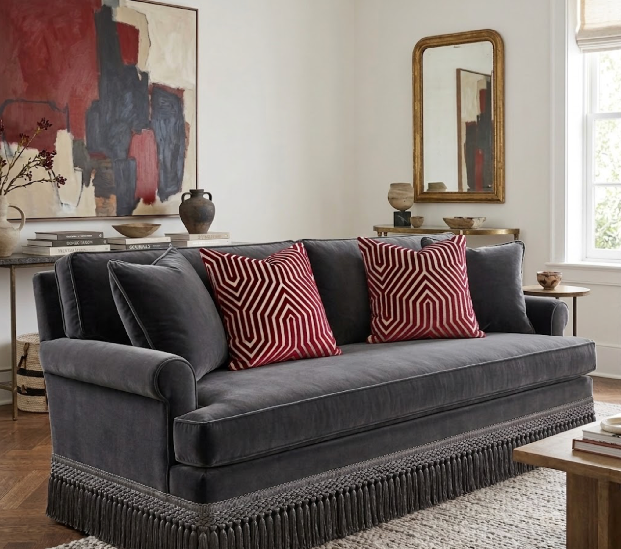 Vanderbilt Velvet Pillow Cover in Garnet Red, Schumacher Textiles