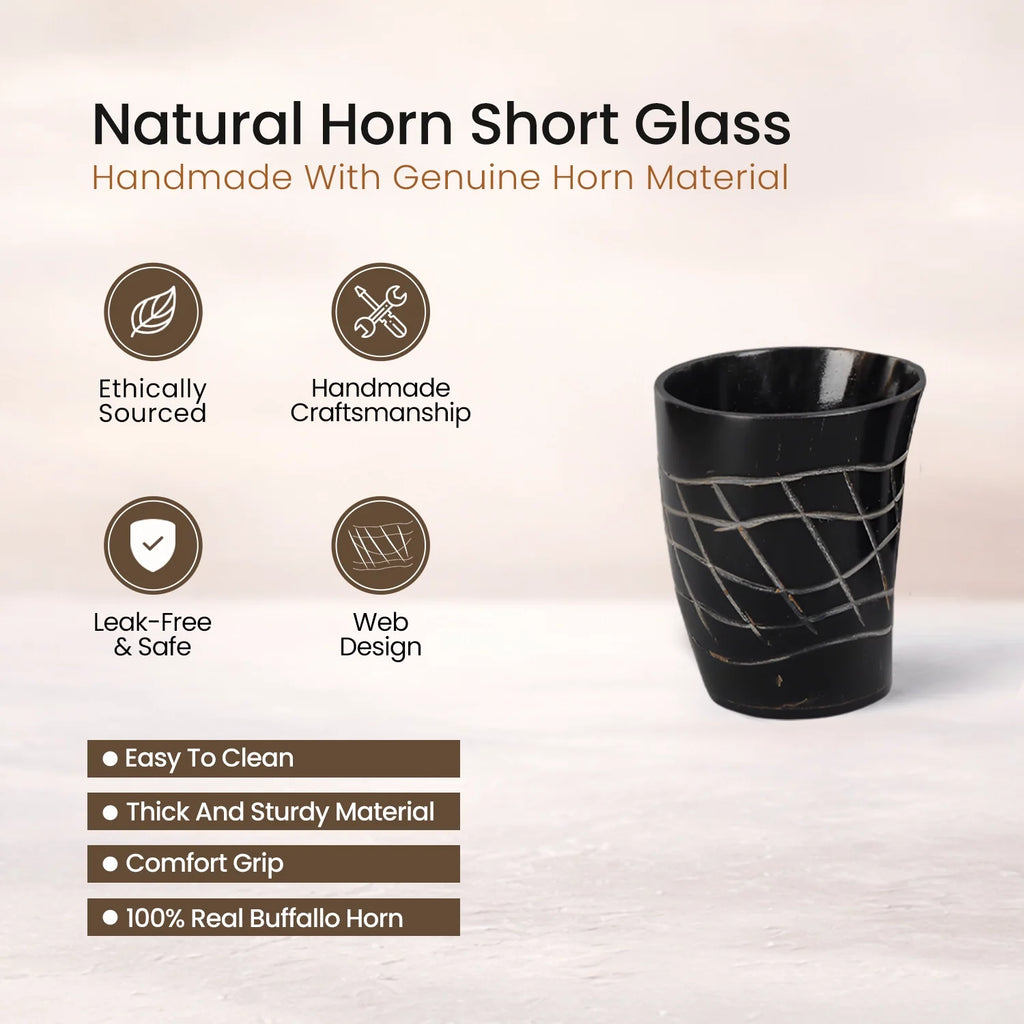 Whiskey Shot Cups Set Web Pattern Real Ox Horn 6.5 oz, Pack 4, 8 & 12