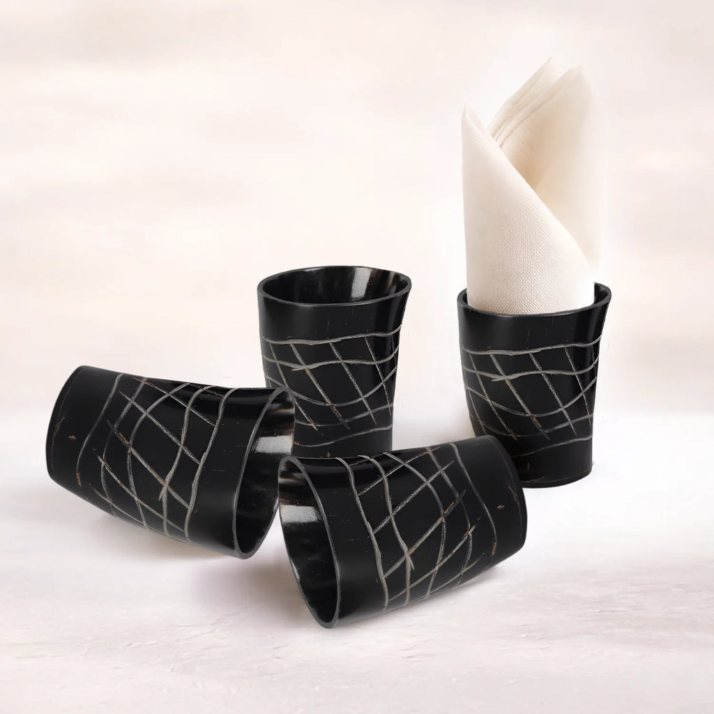 Whiskey Shot Cups Set Web Pattern Real Ox Horn 6.5 oz, Pack 4, 8 & 12