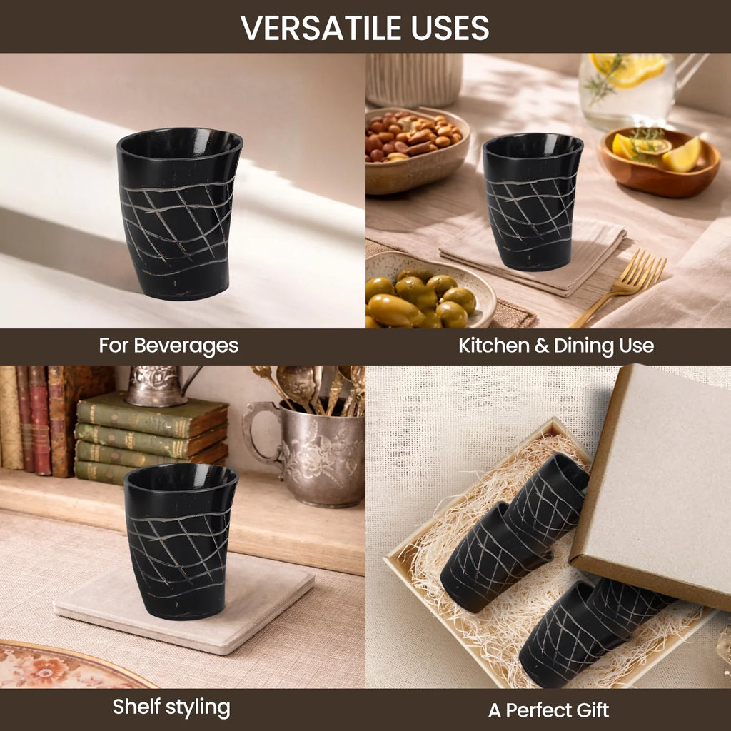 Whiskey Shot Cups Set Web Pattern Real Ox Horn 6.5 oz, Pack 4, 8 & 12