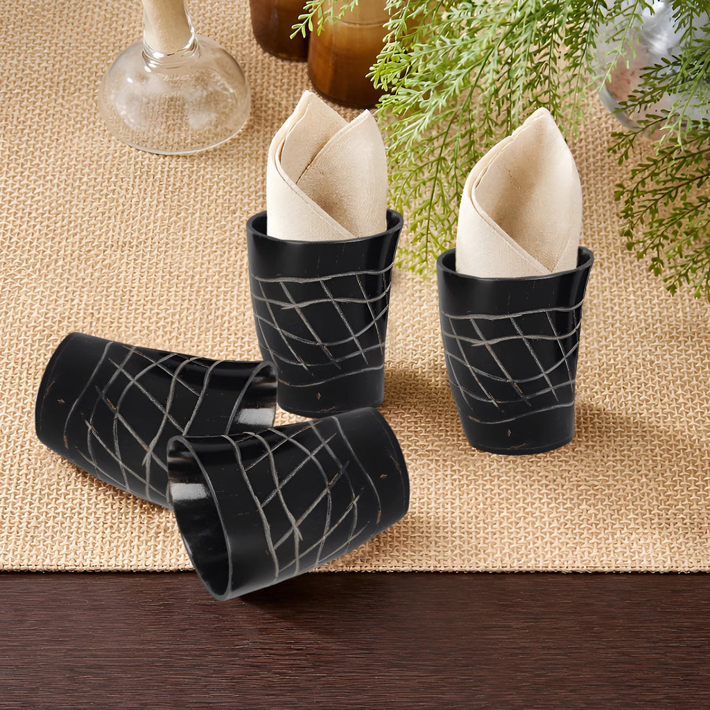 Whiskey Shot Cups Set Web Pattern Real Ox Horn 6.5 oz, Pack 4, 8 & 12