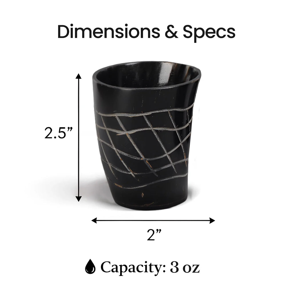 Whiskey Shot Cups Set Web Pattern Real Ox Horn 6.5 oz, Pack 4, 8 & 12