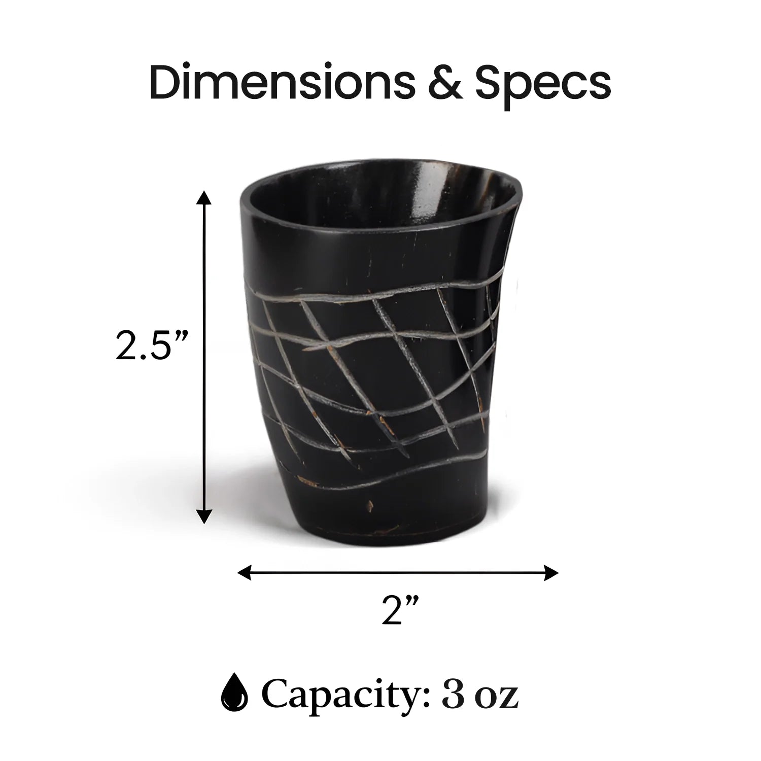 Whiskey Shot Cups Set Web Pattern Real Ox Horn 6.5 oz, Pack 4, 8 & 12