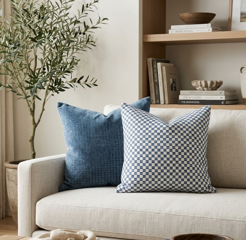 Elkhart Pillow Cover in Blue, Schumacher Textiles