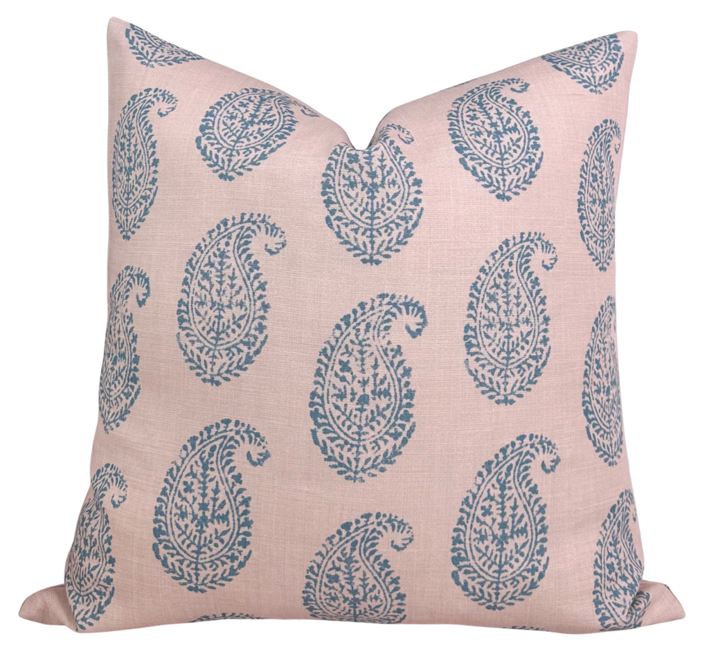 Kashmir Paisley Pillow Cover in Pink + Blue, Peter Dunham Textiles