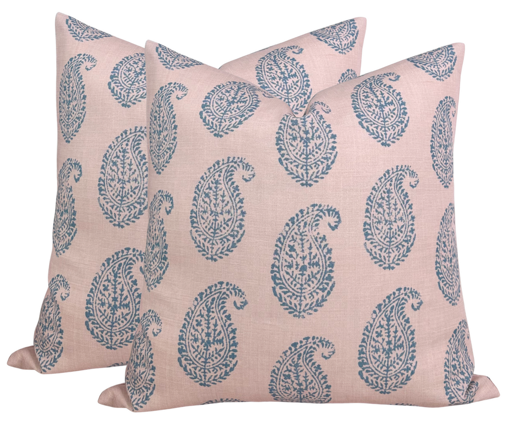 Kashmir Paisley Pillow Cover in Pink + Blue, Peter Dunham Textiles
