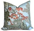 Asian Scenic Pillow Cover in Robins Egg, Thibaut Pillows