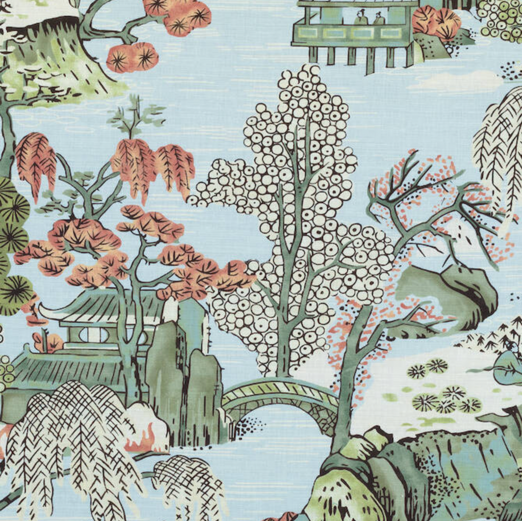 Asian Scenic Pillow Cover in Robins Egg, Thibaut Pillows