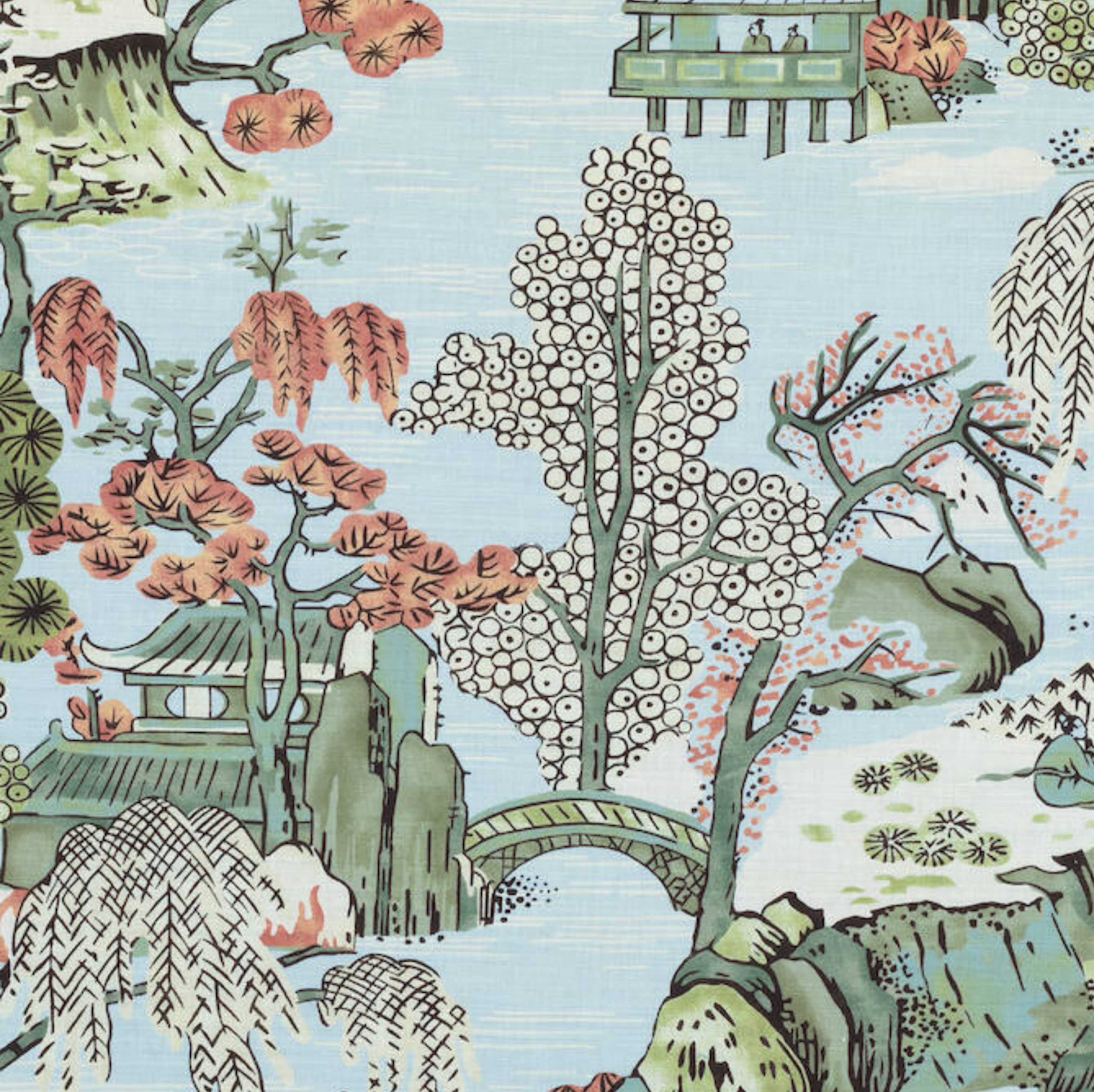 Asian Scenic Pillow Cover in Robins Egg, Thibaut Pillows